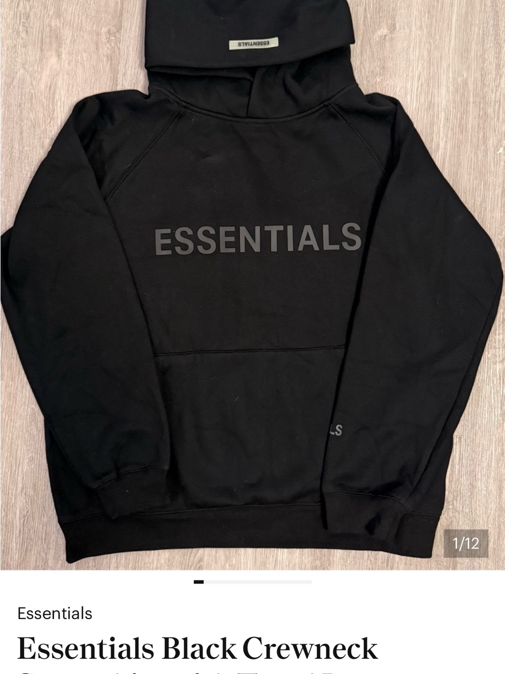 Essentials Black Crewneck Pullover with Tonal Logo